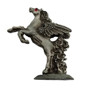 Vintage Comstock Pewter Rearing Pegasus Figurine w/ Red Eyes